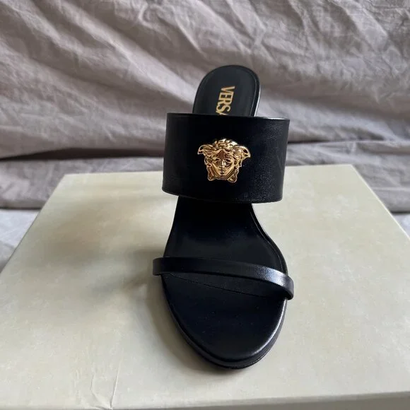 Versace Black Mules with Gold Medusa - Picture 5 of 10